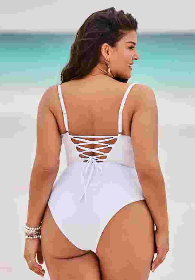 Underwire Lace Up One Piece Swimsuit image number 1