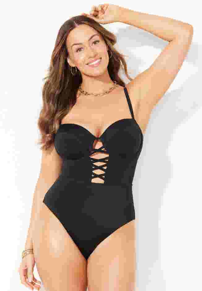 Underwire Lace Up One Piece Swimsuit image number 3