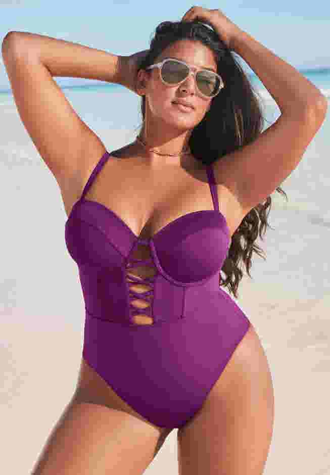 Underwire Lace Up One Piece Swimsuit image number 0