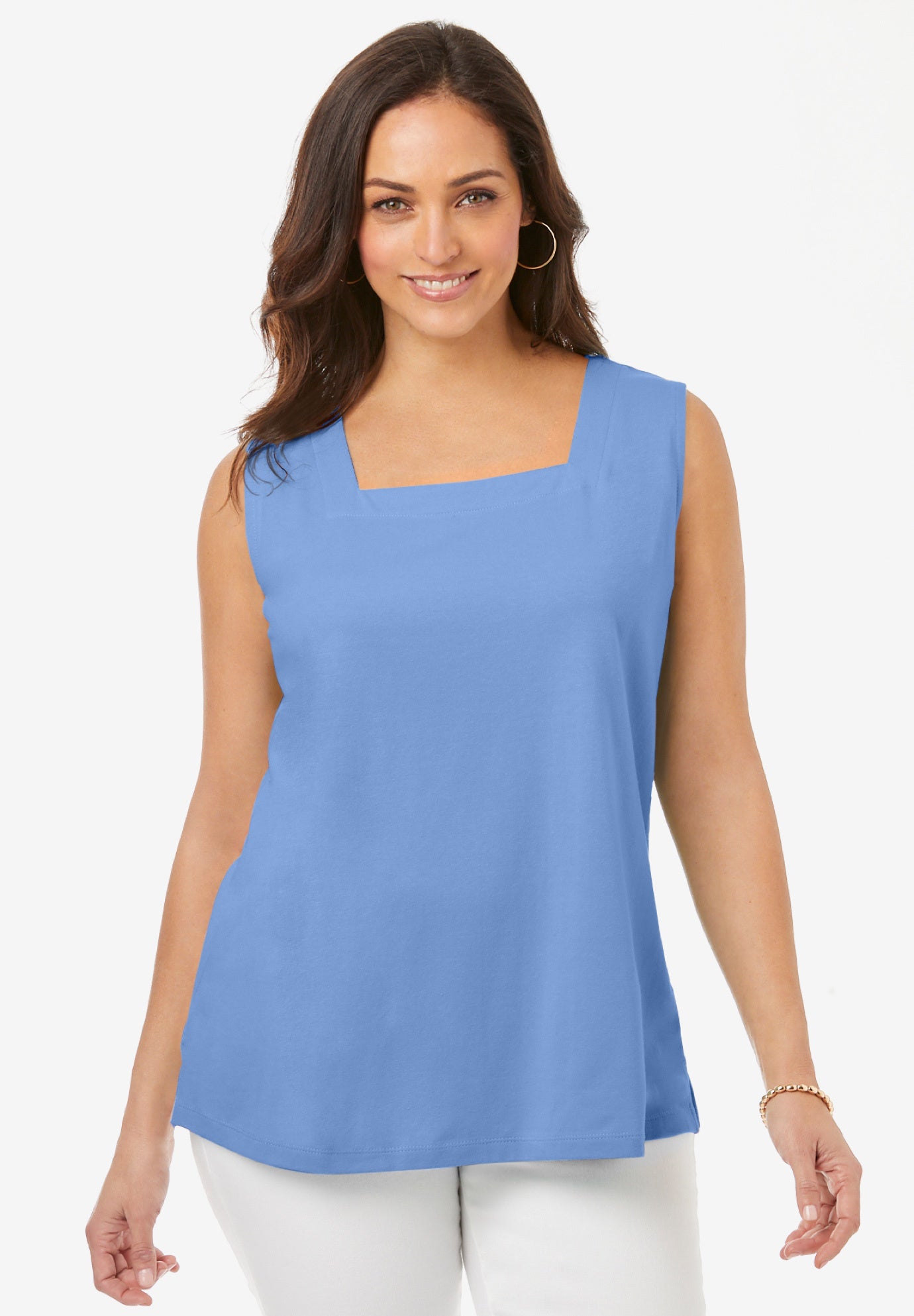 Stretch Cotton Square Neck Tank image number 0