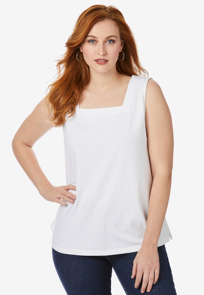 Stretch Cotton Square Neck Tank image number 0