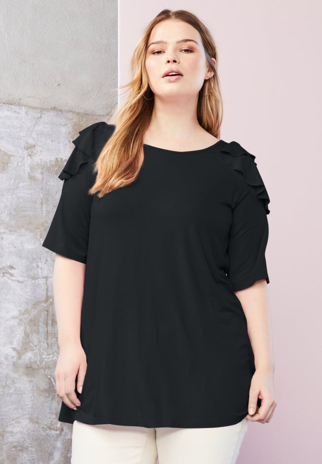 Cold-Shoulder Ruffle Tee image number null