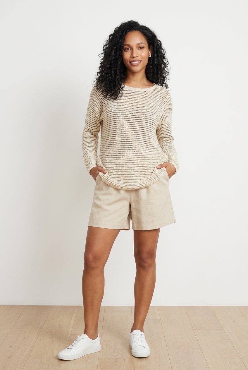 Linen-Blend Pull-On Elastic Waist Shorts image number 3