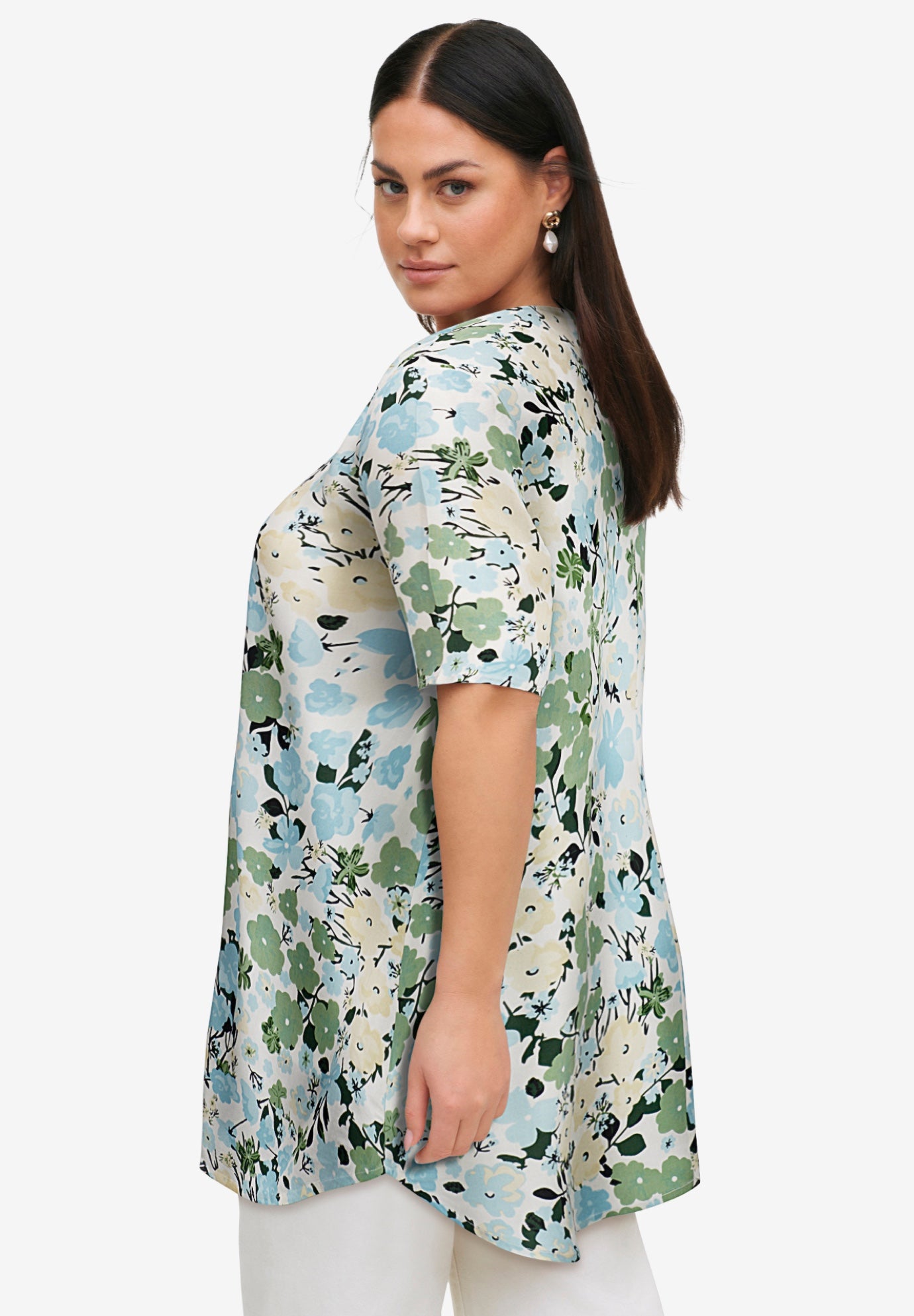 Short Sleeve Inverted V-Neck Trapeze Tunic image number 1