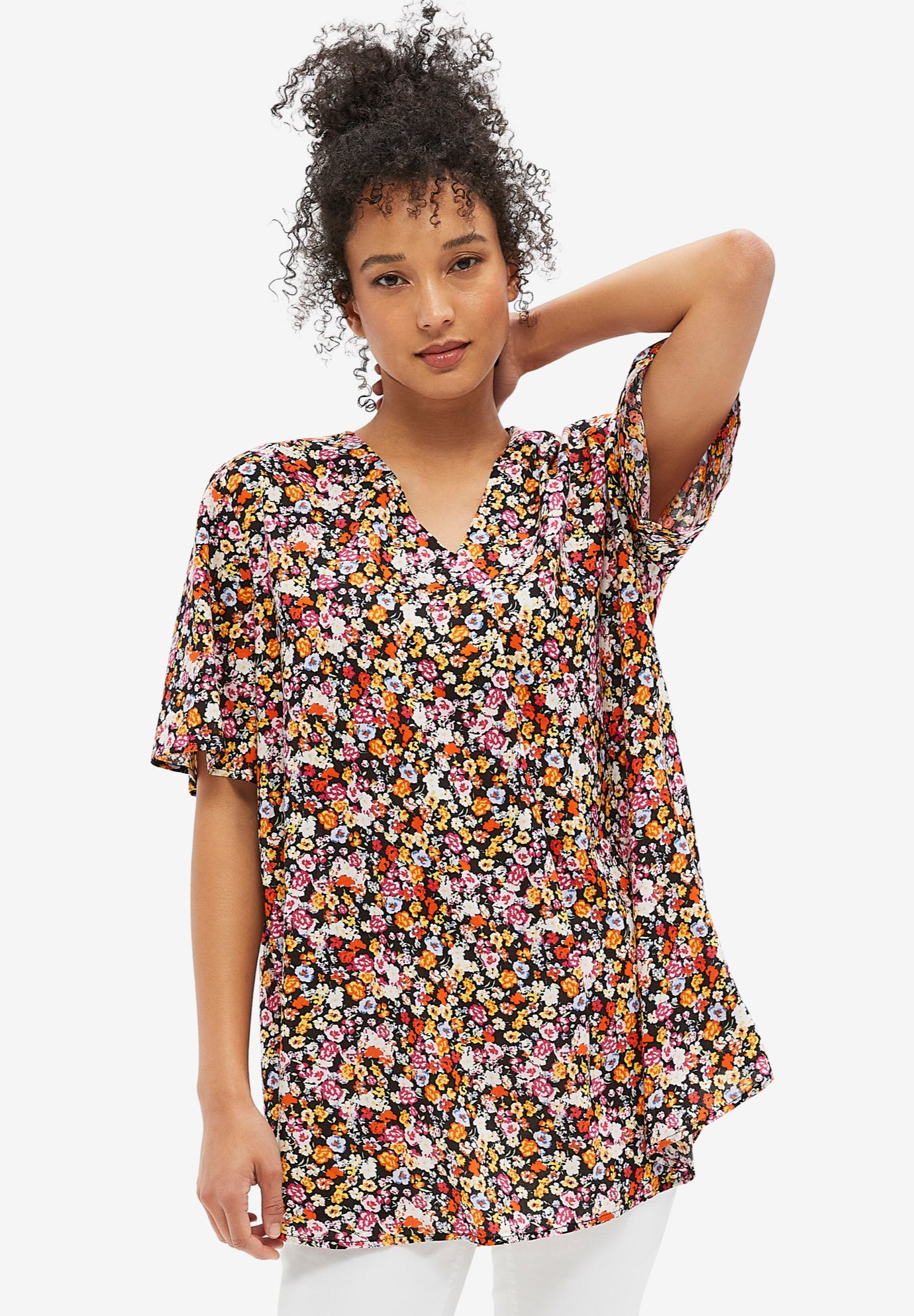Short Sleeve Inverted V-Neck Trapeze Tunic image number 0