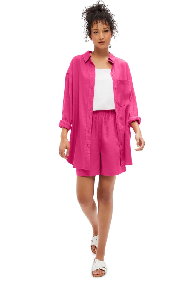 Oversized Linen-Blend Boyfriend Shirt image number 4