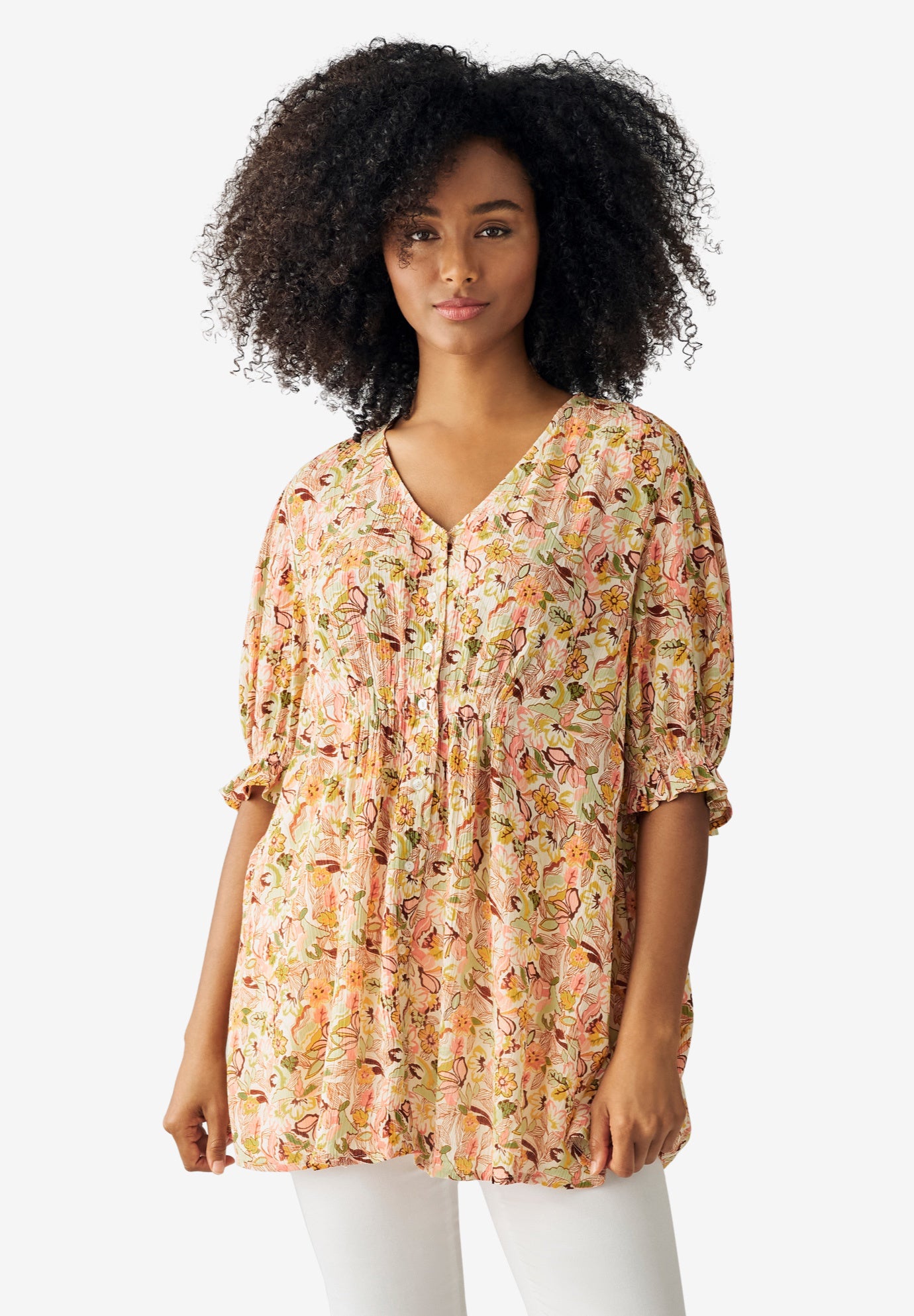 Button Front Crinkle Tunic image number 0