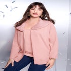 Faux Fur Collar Cardigan Sweater. image number null