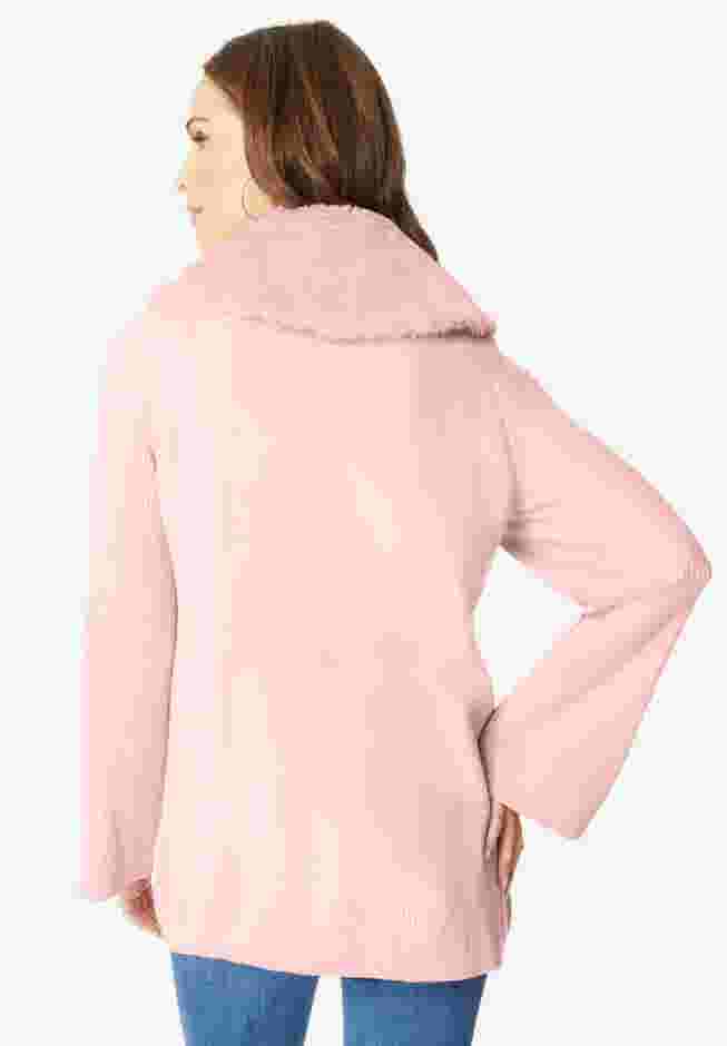 Faux Fur Collar Cardigan Sweater. image number 1