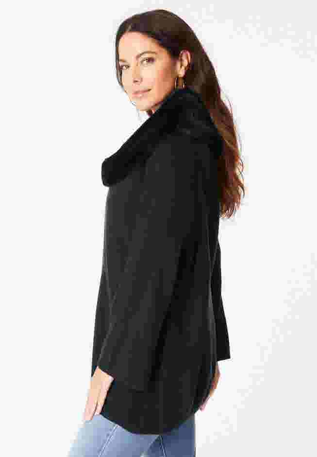 Faux Fur Collar Cardigan Sweater. image number 2