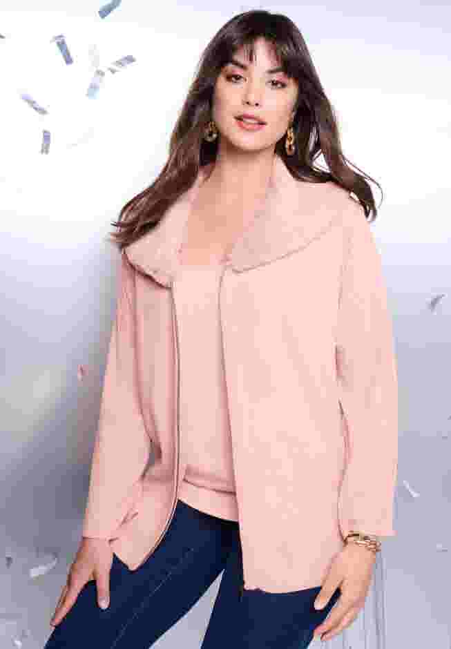 Faux Fur Collar Cardigan Sweater. image number 4