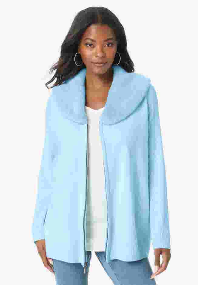 Faux Fur Collar Cardigan Sweater. image number 0
