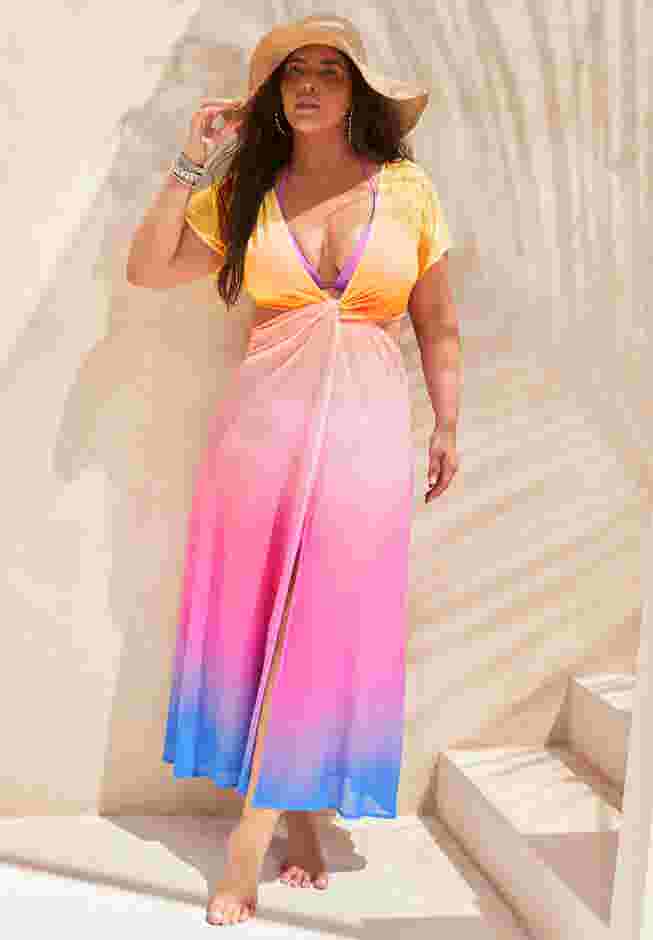 Twist Front Mesh Cut-Out Cover Up Dress image number 0