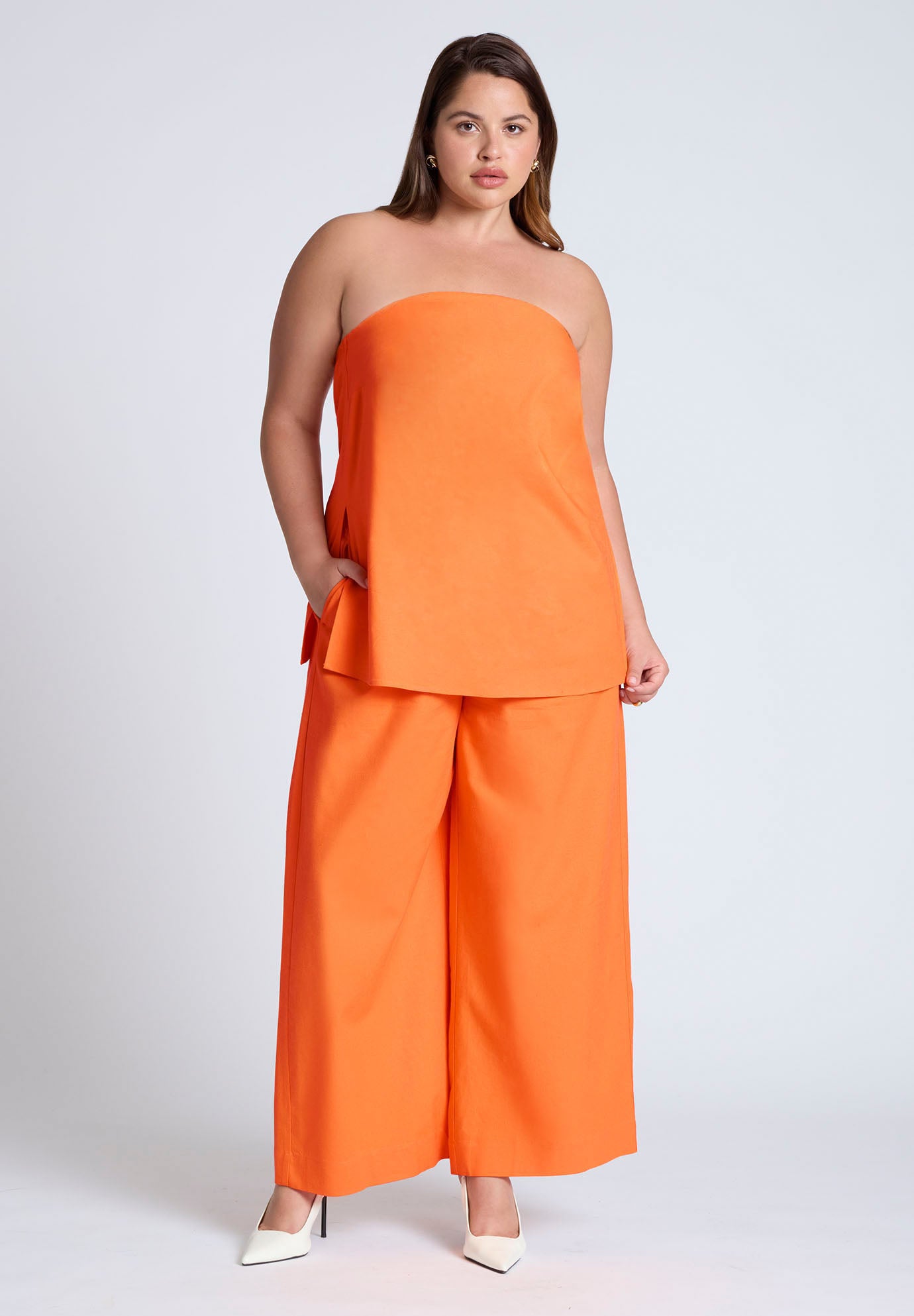 Linen Blend Column Tube Top image number 2