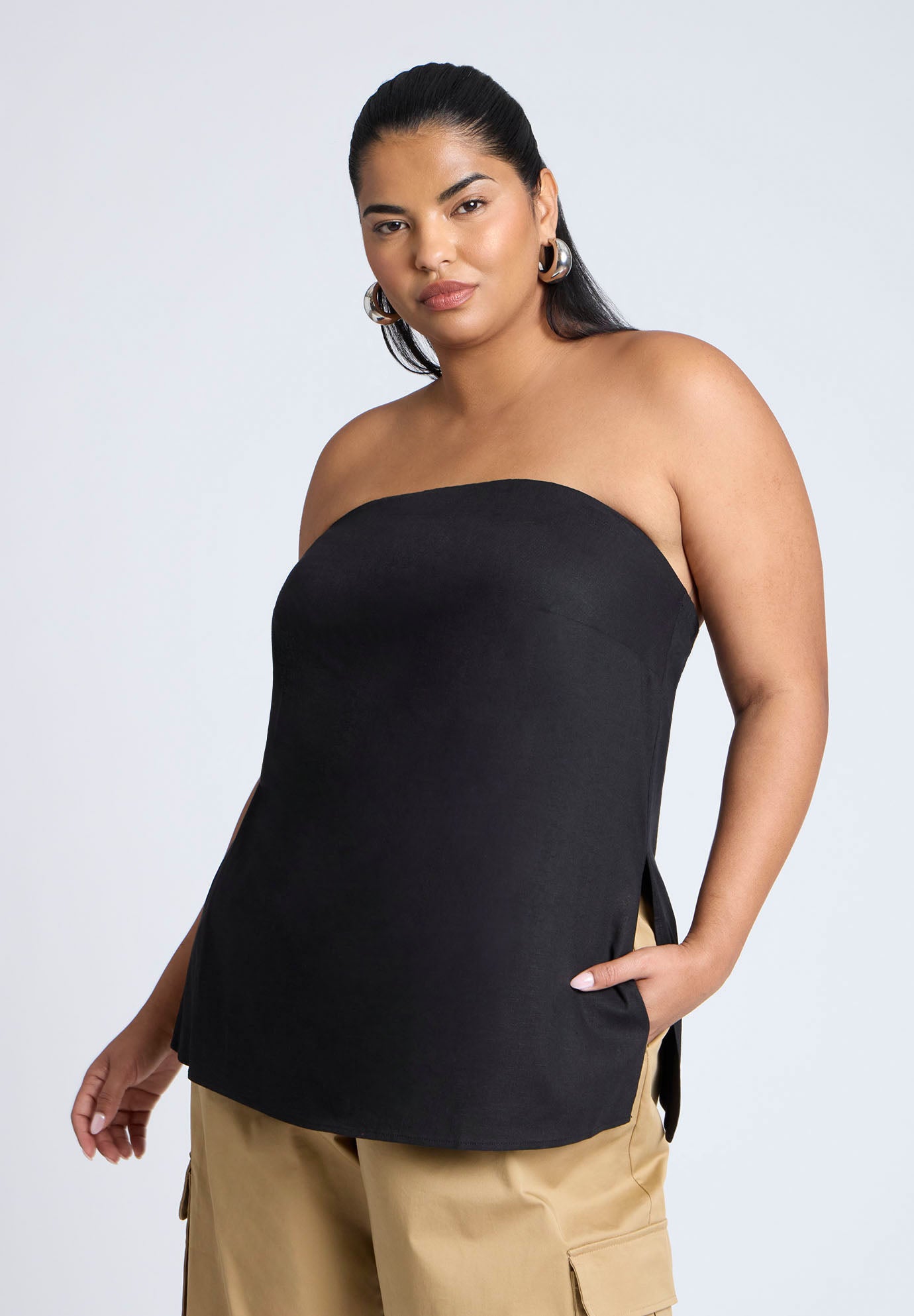 Linen Blend Column Tube Top image number 0