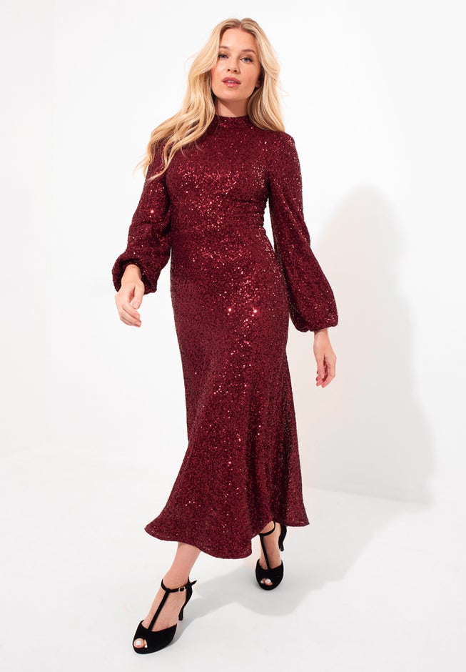 A-Line Sequin Midi Dress image number 3