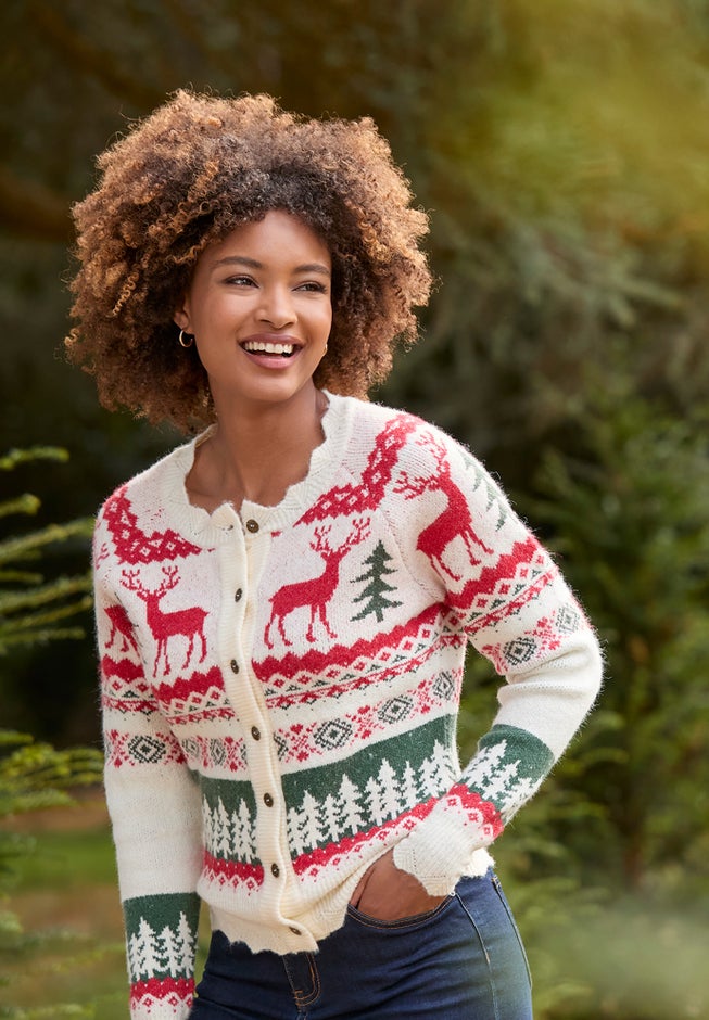 Novelty Reindeer Cardigan Sweater image number 2