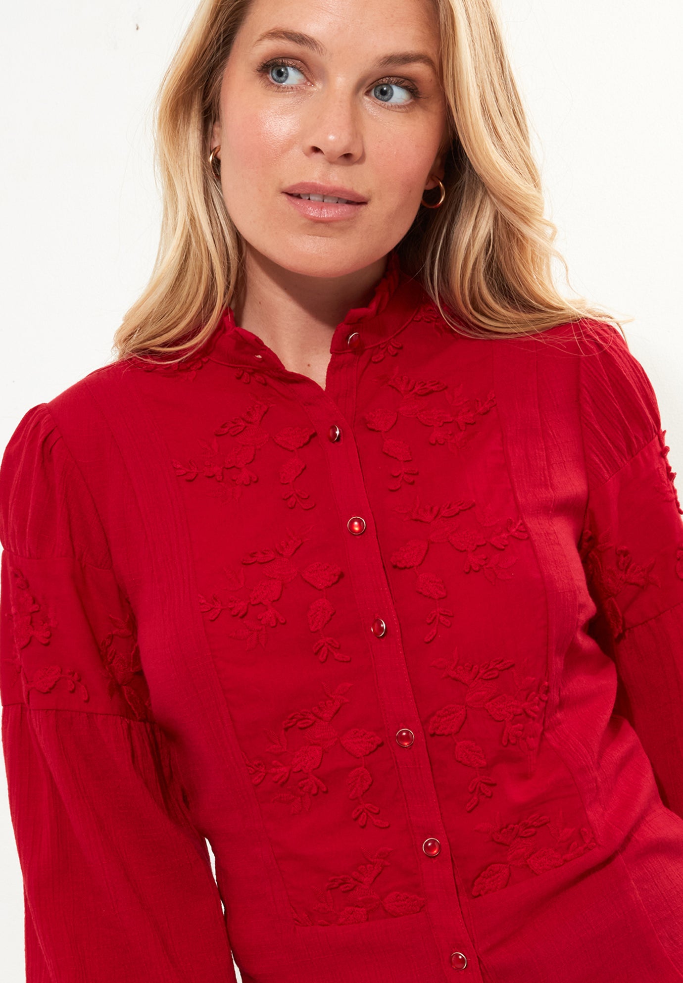 Long Balloon Sleeve Embroidered Blouse image number 2