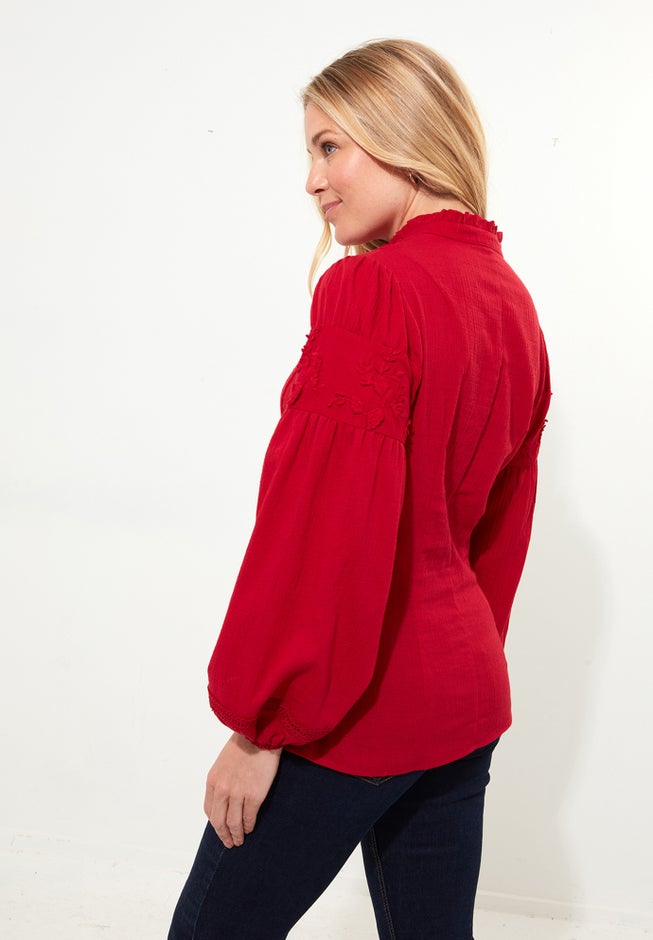 Long Balloon Sleeve Embroidered Blouse image number 3