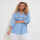 Crochet Trim Pintuck Shirt image number 0
