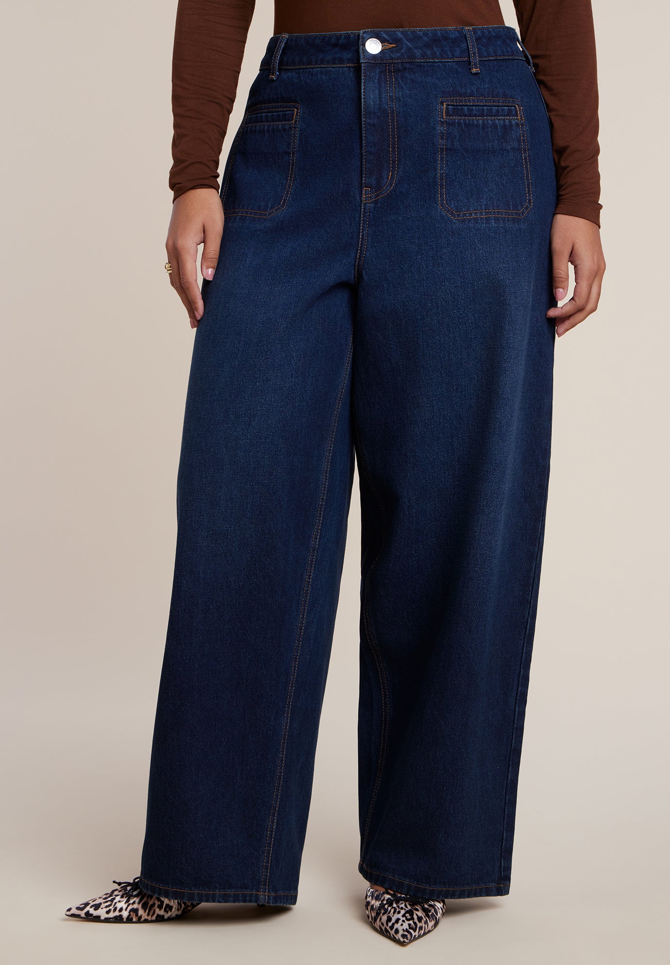 Adjustable Welt Pocket Wide-Leg Jean image number 1