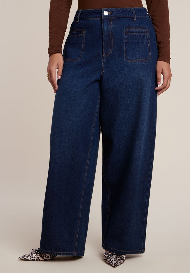 Adjustable Welt Pocket Wide-Leg Jean image number 1