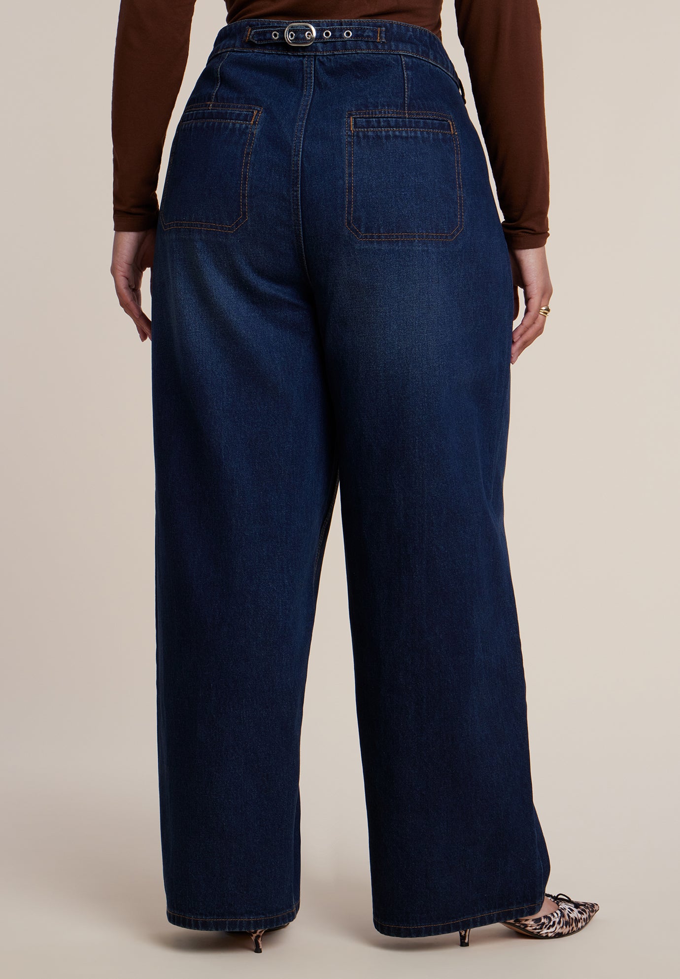 Adjustable Welt Pocket Wide-Leg Jean image number 2