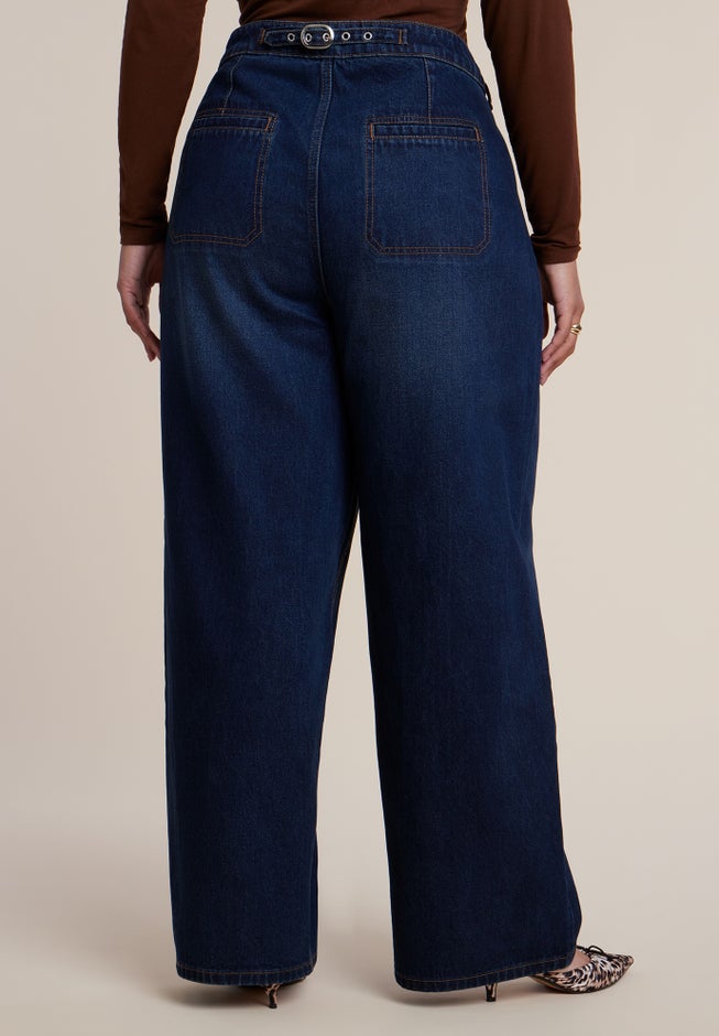 Adjustable Welt Pocket Wide-Leg Jean image number 2
