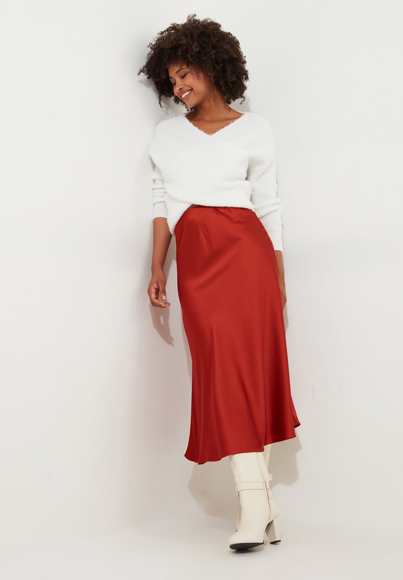 Fluted Satin Midi Skirt image number 0