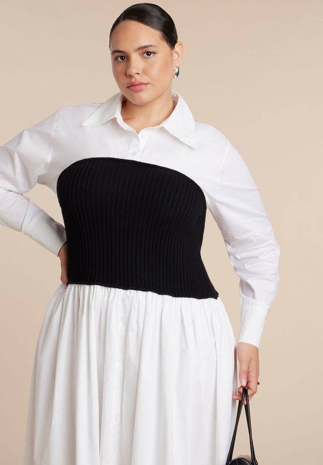 Sweater Twofer Shirt Dress image number 1