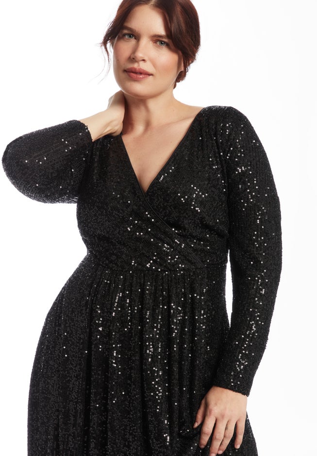 Sequin Faux Wrap Gown image number 3