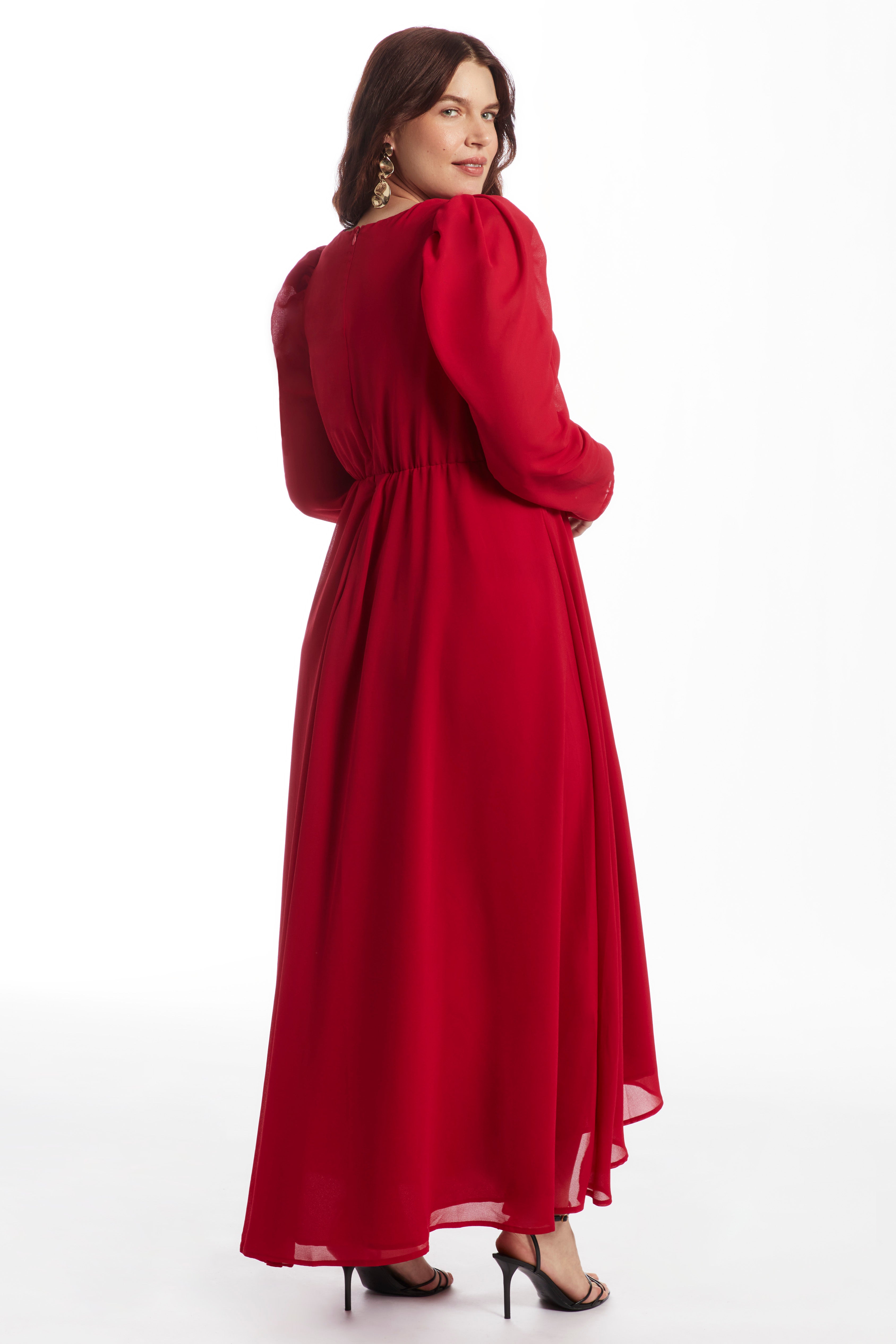 Puff Sleeve High-Low Maxi Chiffon Dress image number 2