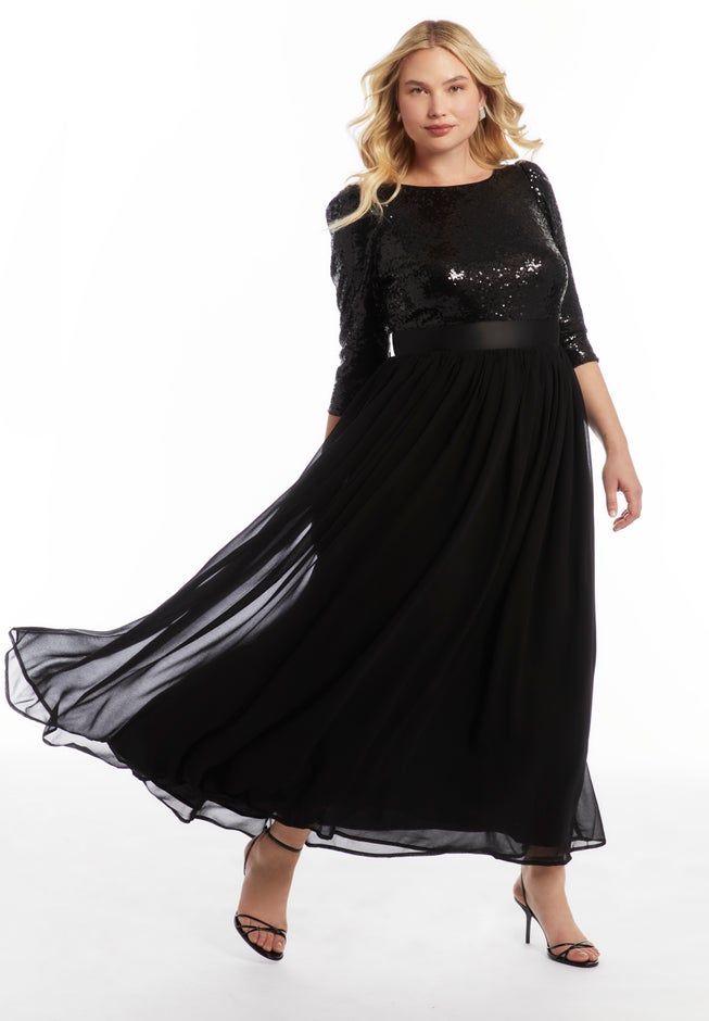 Sequin V-Neck Chiffon Maxi Dress image number 1