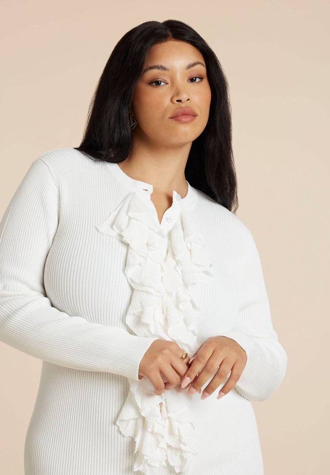 Ruffle Placket Sweater Dress image number 2