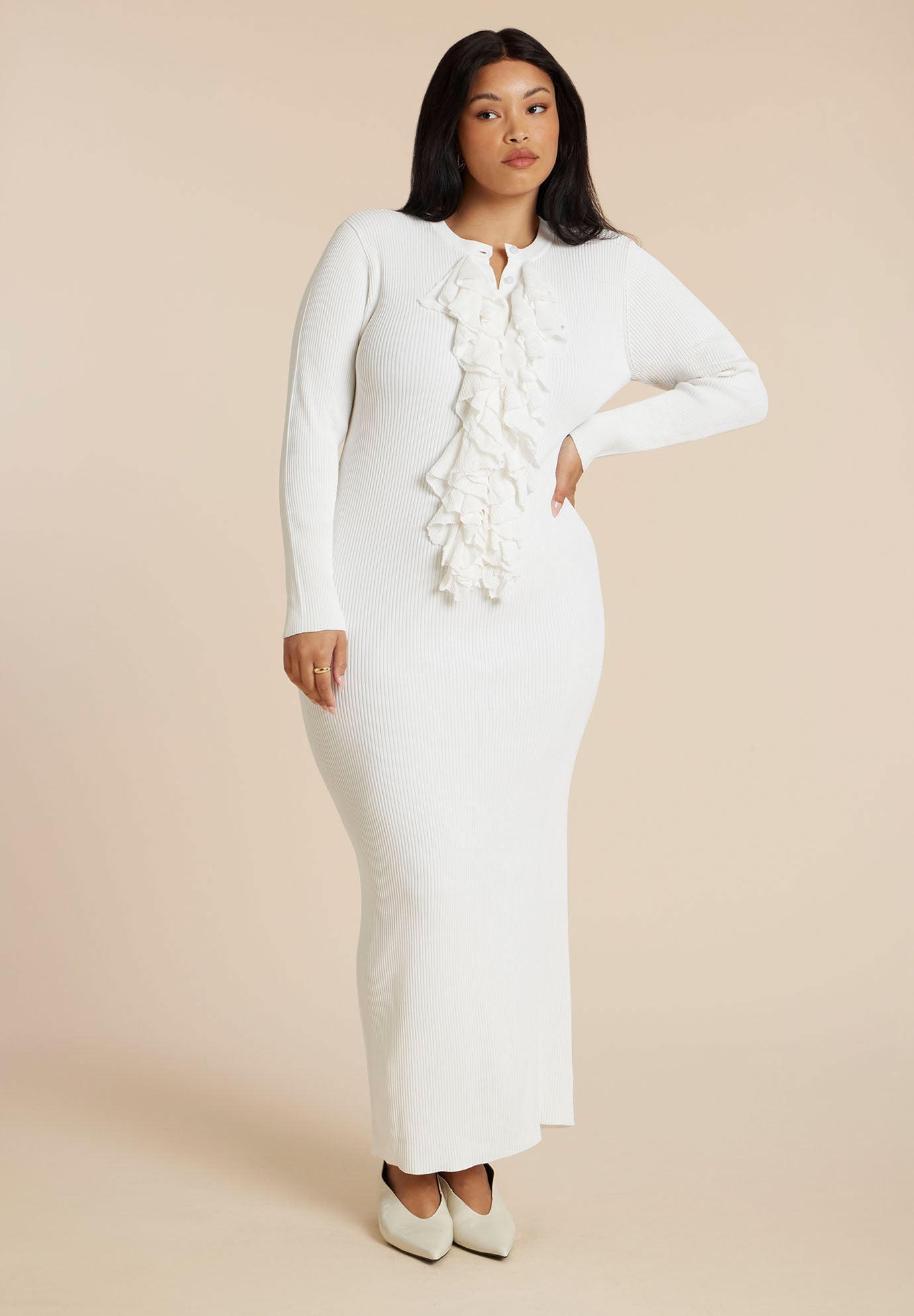 Ruffle Placket Sweater Dress image number 0