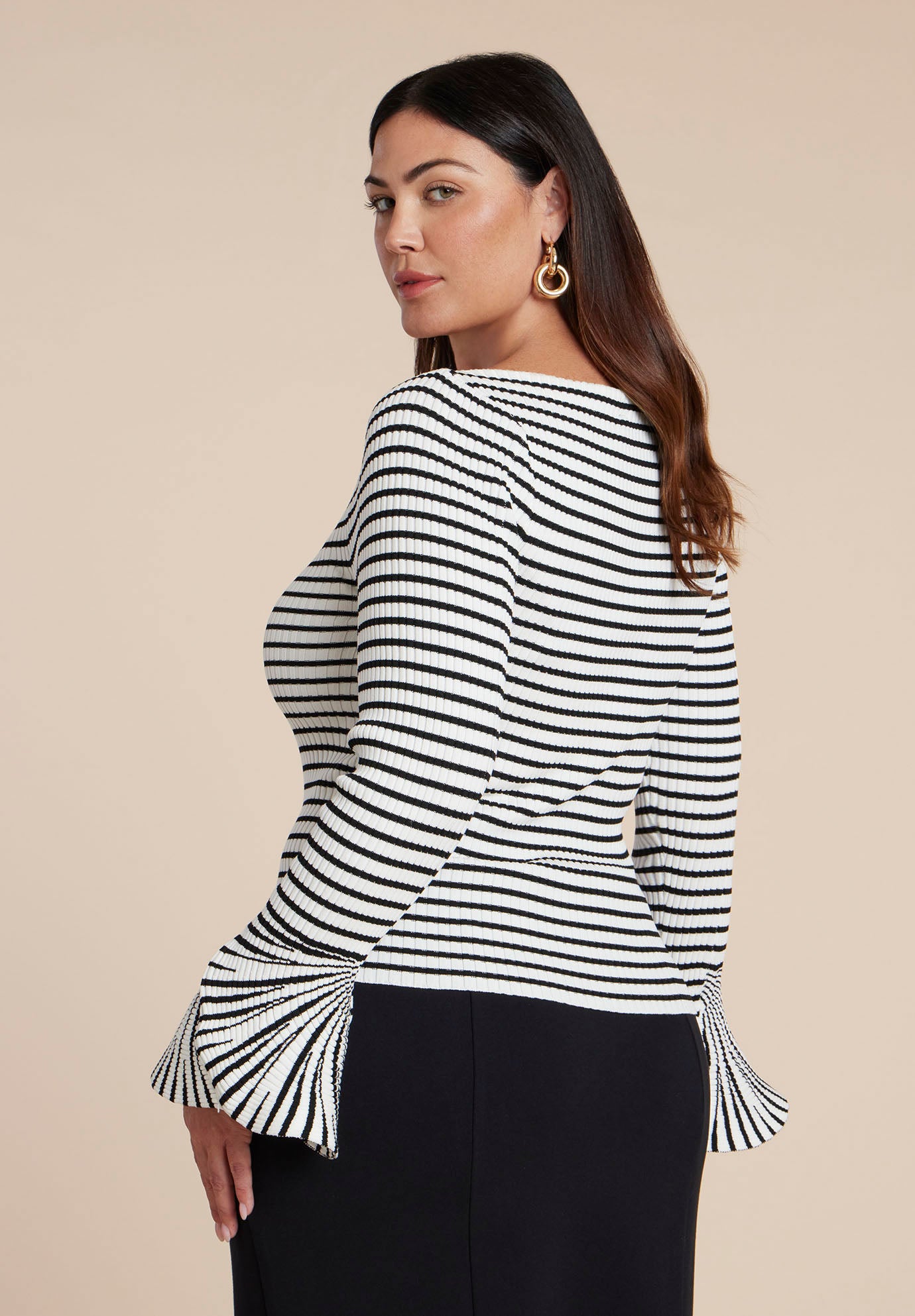 Striped Sweater With Flared Sleeve image number 1