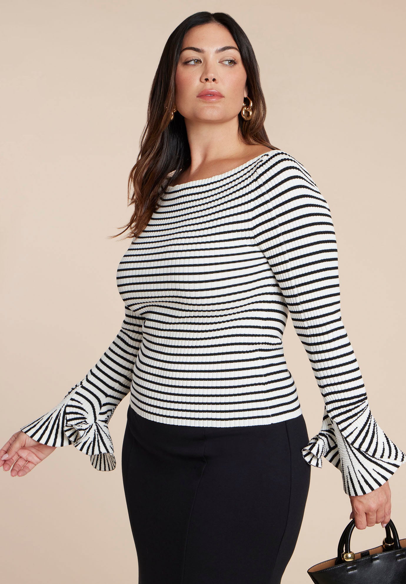 Striped Sweater With Flared Sleeve image number 2