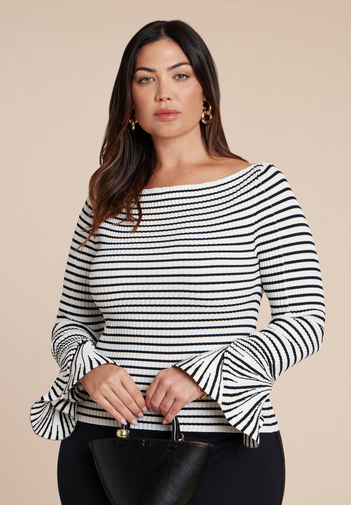Striped Sweater With Flared Sleeve image number 0