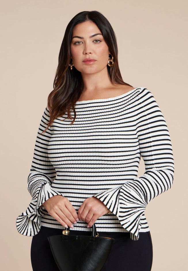 Striped Sweater With Flared Sleeve image number 0