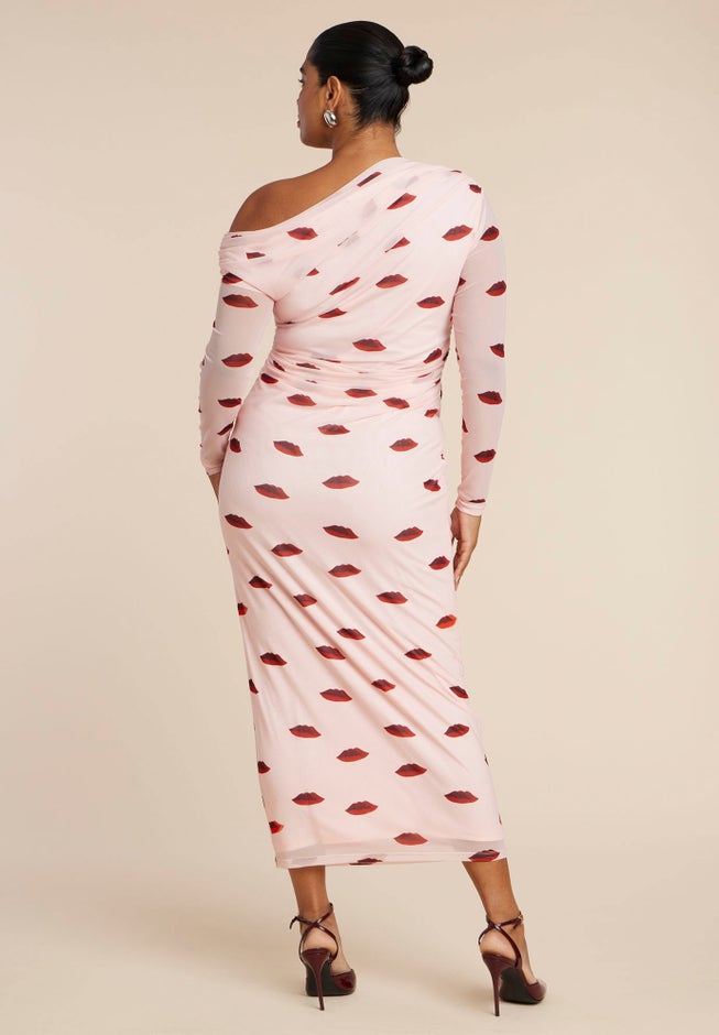 Asym Neck Printed Mesh Dress image number 4