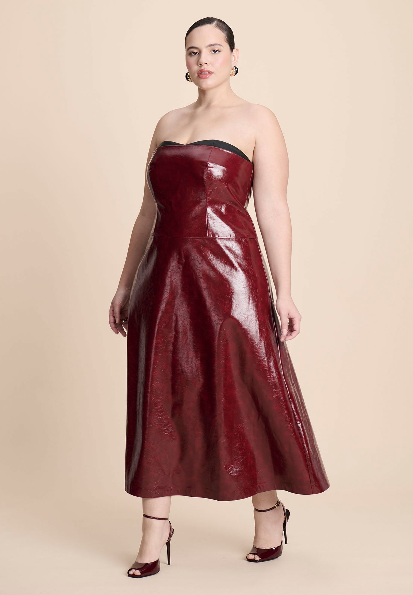 Textured Faux Leather Dress With Cup Detail image number 1