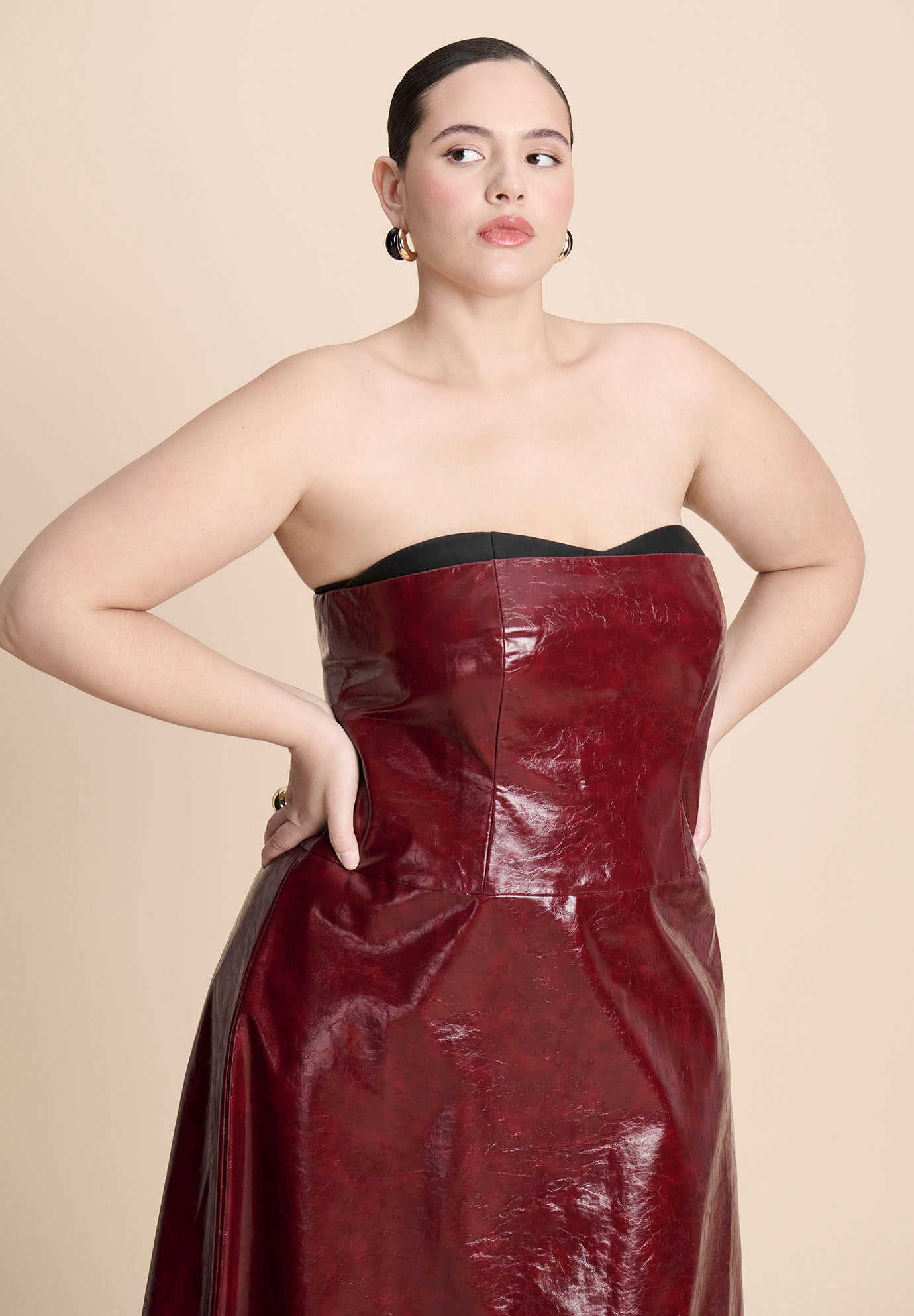 Textured Faux Leather Dress With Cup Detail image number 4