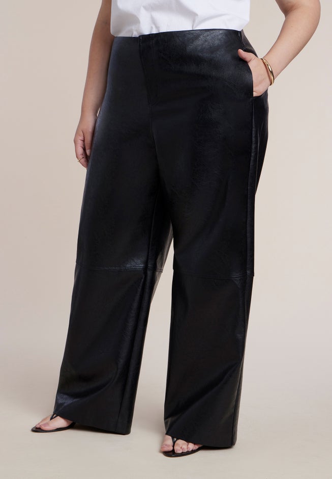 Adjustable Waist Faux Leather Wide-Leg Pant image number 1