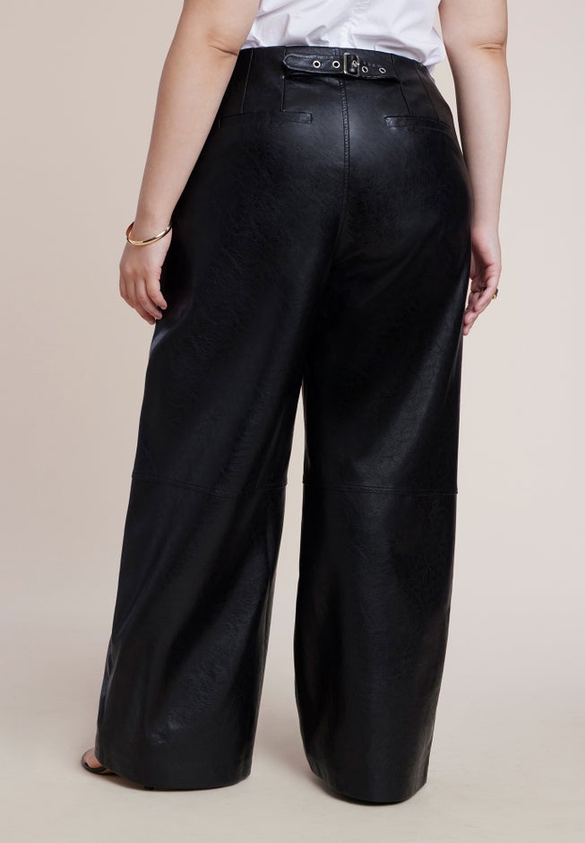 Adjustable Waist Faux Leather Wide-Leg Pant image number 2