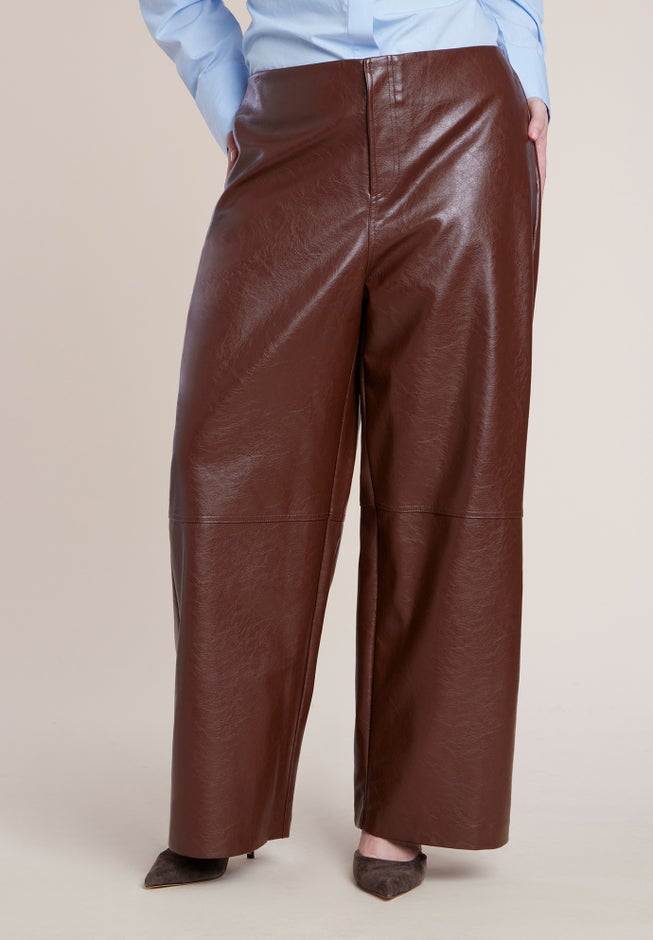Adjustable Waist Faux Leather Wide-Leg Pant image number 1