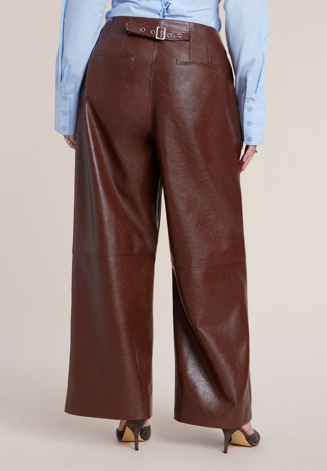 Adjustable Waist Faux Leather Wide-Leg Pant image number 2