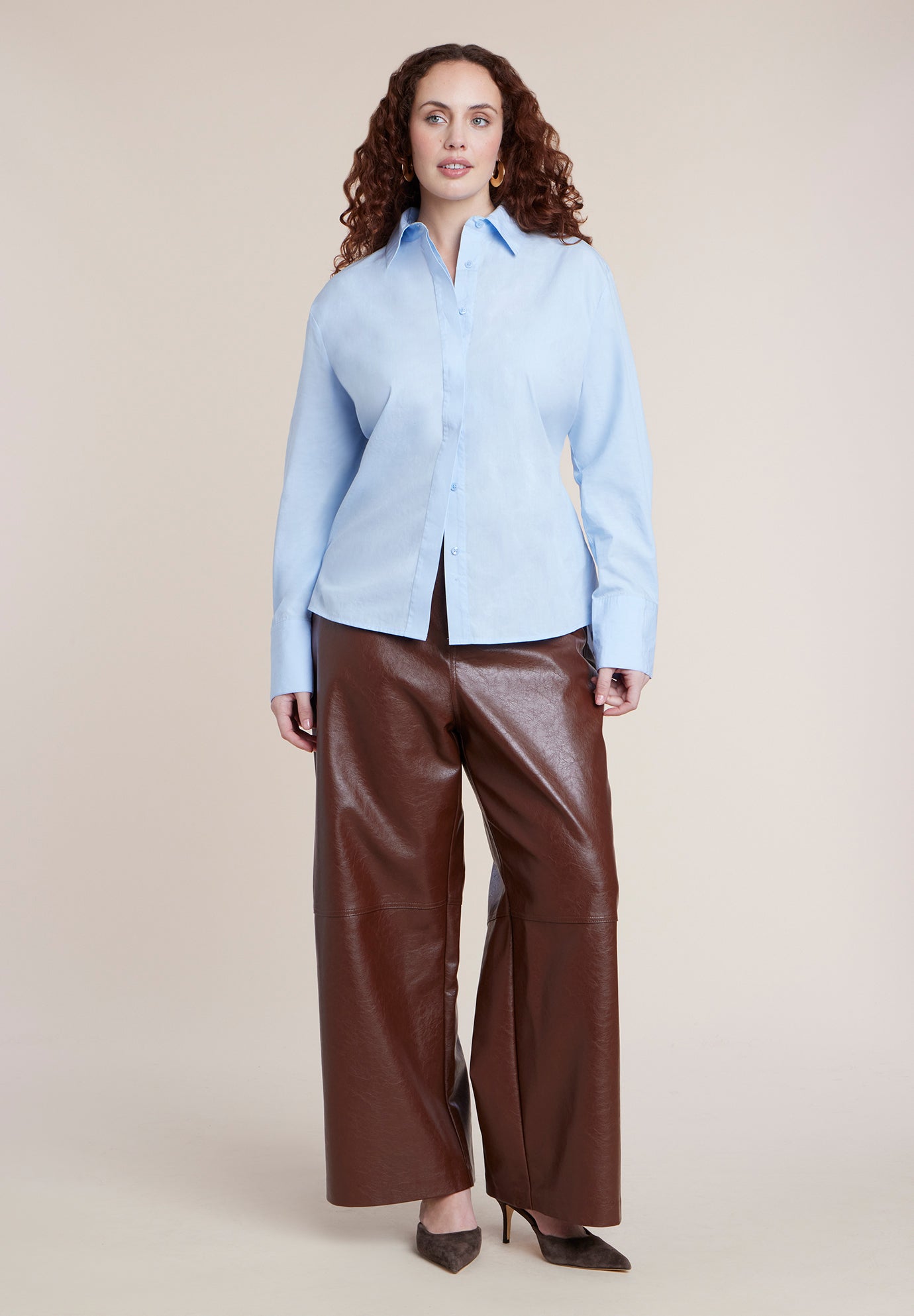 Adjustable Waist Faux Leather Wide-Leg Pant image number 3