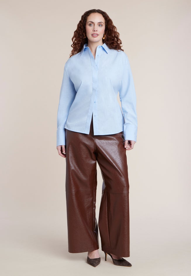 Adjustable Waist Faux Leather Wide-Leg Pant image number 3