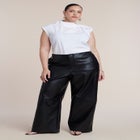 Adjustable Waist Faux Leather Wide-Leg Pant image number 0