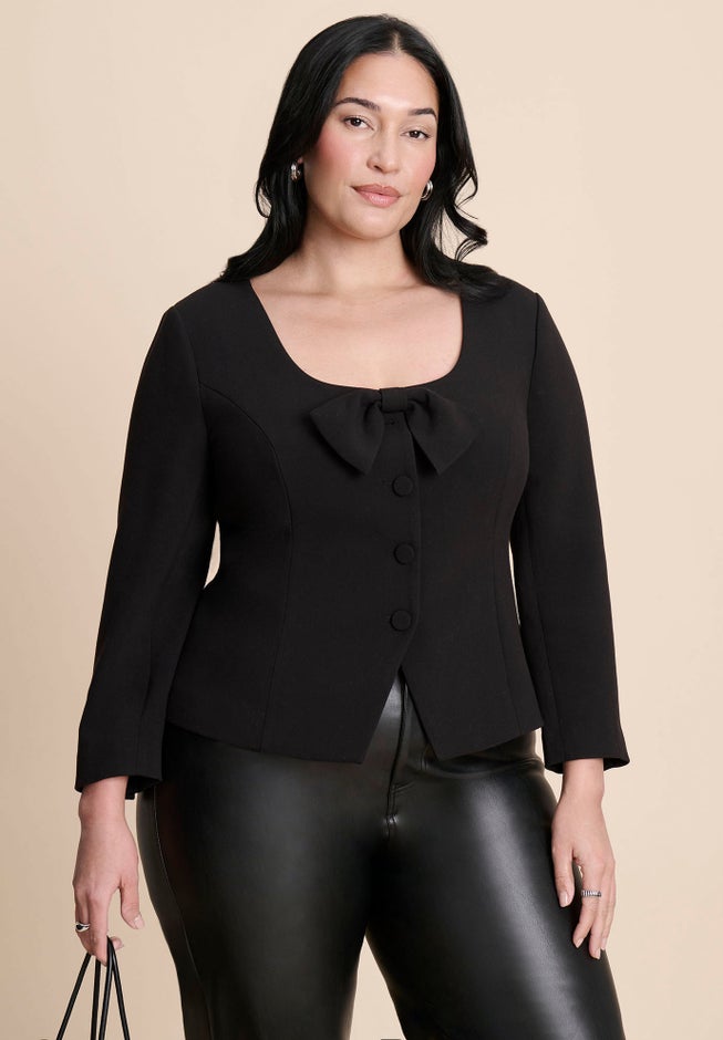 Scoop Neck Jacket With Bow image number 1